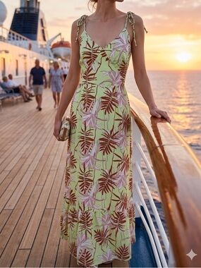 NWT Floral Tie-Shoulder Maxi Dress in Light Green and Pink